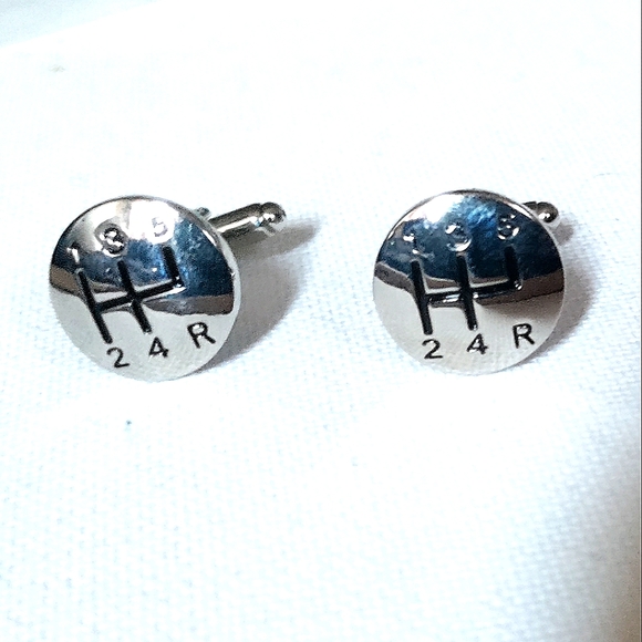 NEW Cufflinks: "Stick Shift". Driving Cars. Speed. Silver-Tone, Bullet Back. - Picture 3 of 5